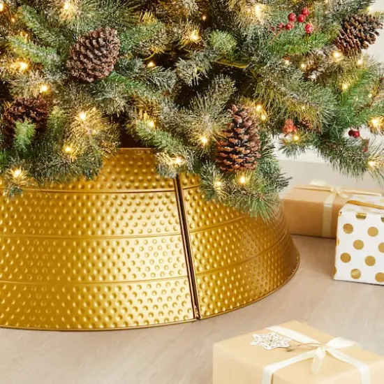 Glitzhome&reg; 40.5" Christmas Gold Hammered Metal Tree Collar {8}