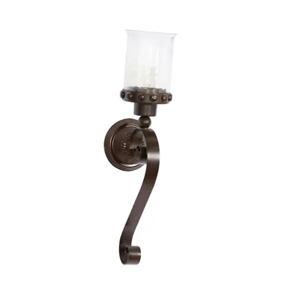 20" Brown Iron Traditional Candle Wall Sconce {3}
