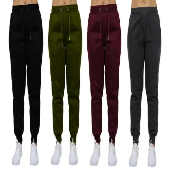 Galaxy by Harvic Women's Relaxed Fit Fleece-Lined Jogger Sweatpants 4 Pack Black/Olive/Burgundy/Charcoal {1}