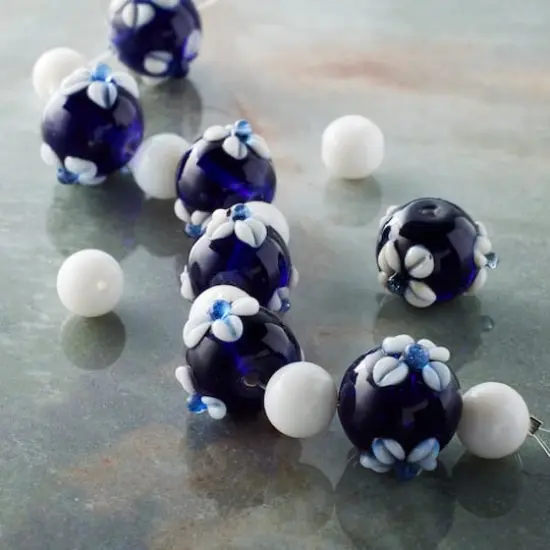 Blue & White Lamp Work Glass Round Beads by Bead Landing&reg; {3}
