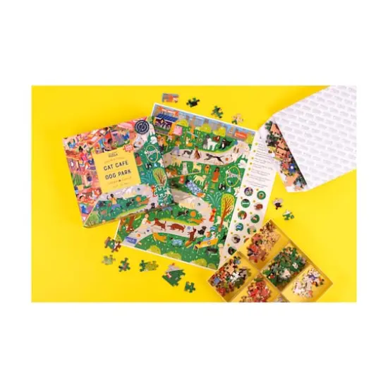 Cat Cafe & Dog Park Double-Sided Jigsaw Puzzle: 500 Pcs {10}