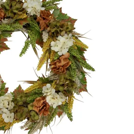 28" White & Orange Hydrangea Artificial Fall Harvest Twig Wreath {4}