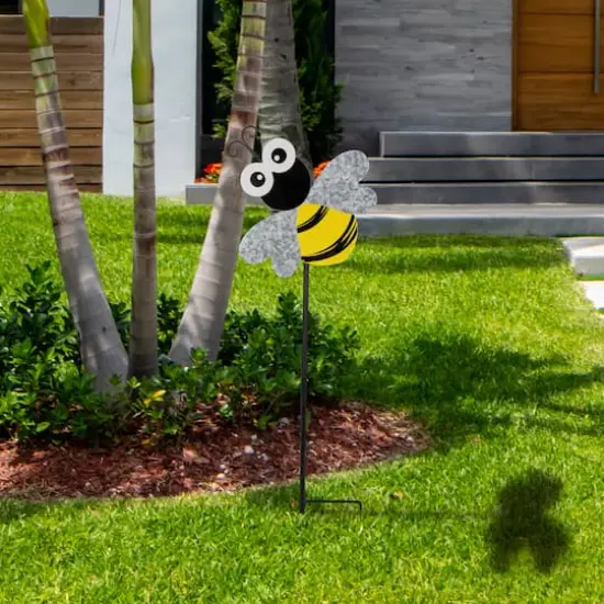23" Black & Yellow Bee Metal Garden Stake  {3}