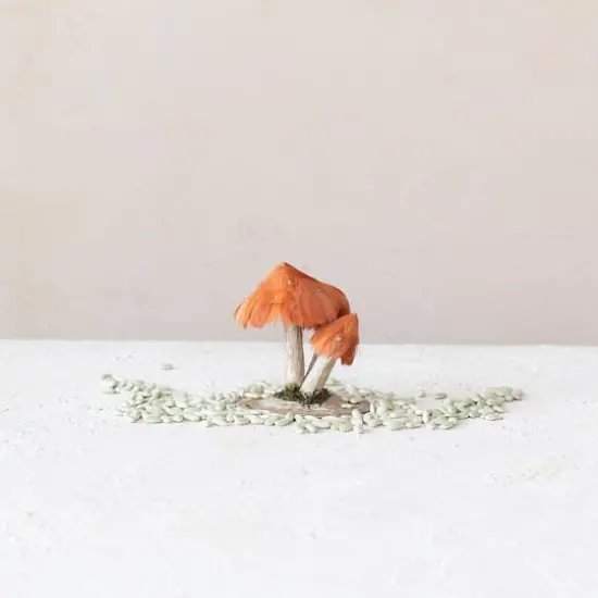 Hello Honey&reg; 4.25" Rust Foam & Feather Mushroom with Gold Glitter & Faux Moss {3}