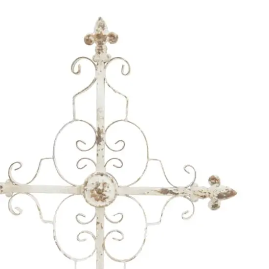29" White Iron French Country Cross Sculpture {5}