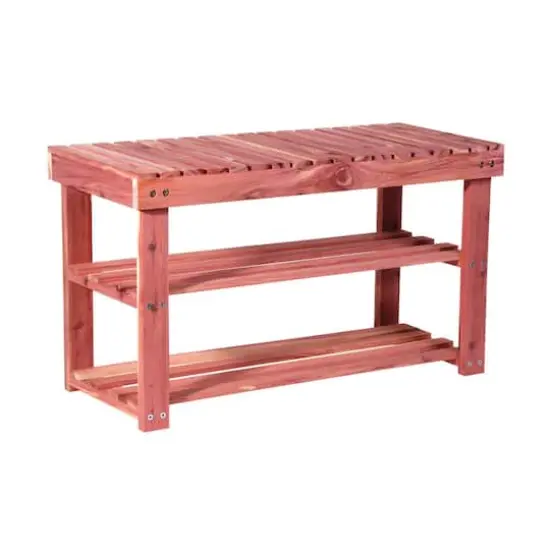 Household Essentials CedarFresh 18" 2-Tier Cedar Shoe Rack and Seat Bench {1}