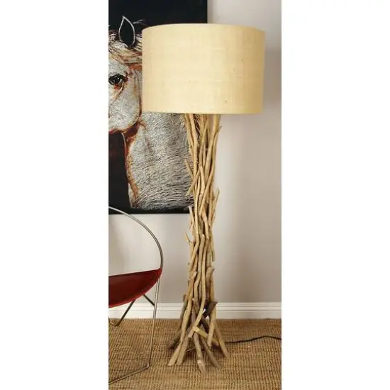 Beige Wood Rustic Floor Lamp, 62" x 22" x 22" {8}