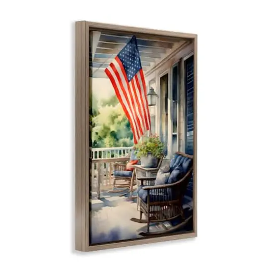 Stupell Industries Porch with American Flag Floater Framed Art Brown {4}