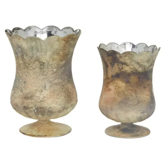 Set of 2 Brown Glass Rustic Candle Holder, 7.5", 9" {1}