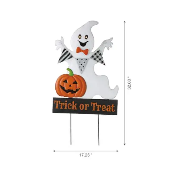 Glitzhome&reg; 32" Lighted Metal Halloween Ghost Yard Stake {4}