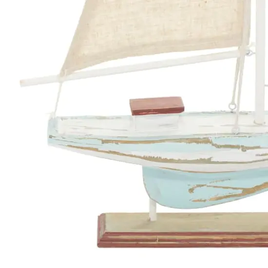22" Brown Wood Coastal Sailboat Sculpture {5}