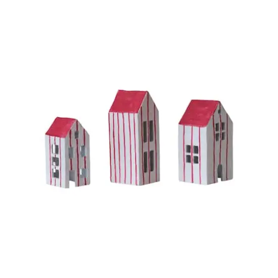 Hello Honey® White & Red Hand-Painted Paper Mache House Set {4}