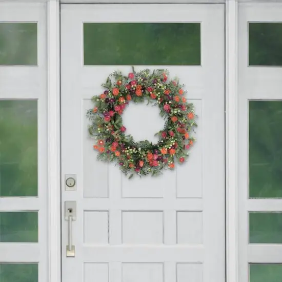 30" Orange, Purple & Peach Daisy Floral Spring Wreath {4}
