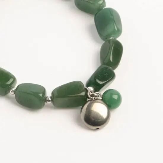 John Bead Aventurine Green Natural Stone Bracelet with Silver Charm {3}