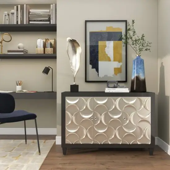 20" Blue Glass Galaxy Inspired Abstract Vase with Gold Top {18}