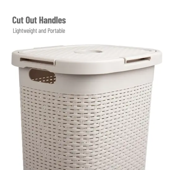 Mind Reader 60L Ventilated Slim Laundry Hamper with Cut Out Handles & Attached Hinged Lid, 2ct. Ivory {5}