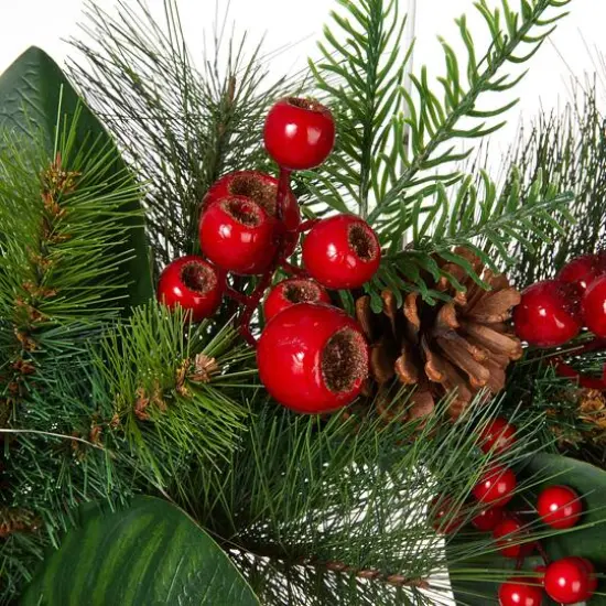Glitzhome&reg; 24" Pre-Lit Berry, Magnolia Leaf & Pinecone Wreath {5}