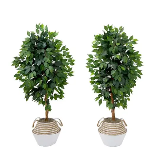 4.5ft. Artificial Ficus Tree with Double Trunk in Handmade Cotton & Jute Basket Set {1}
