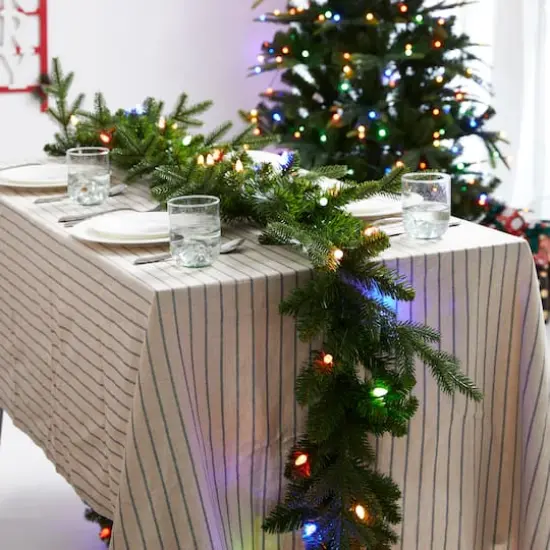 Glitzhome&reg; 9ft. Pre-Lit Greenery Christmas Garland with Timer {4}