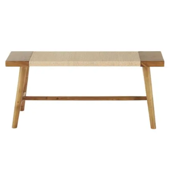 40" Brown Wood Handmade Traditional Home Bench with Rope Wrapped Seat {9}