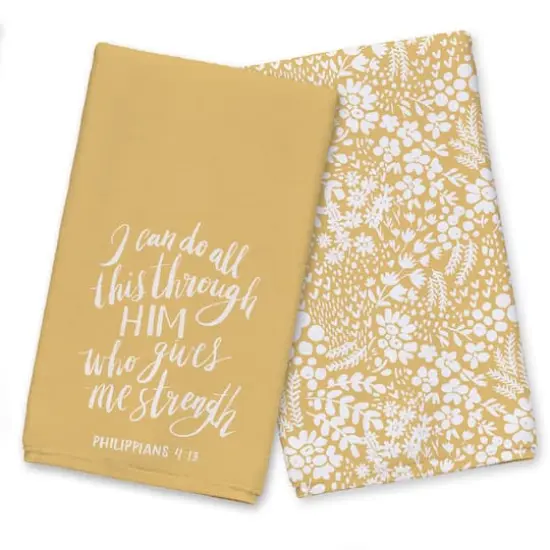 All Things Through Him Tea Towel Set Yellow {1}