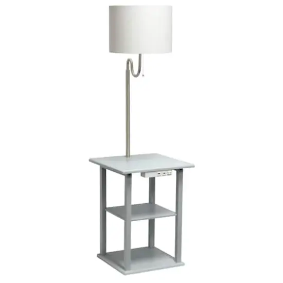 Simple Designs 57" 2 Tier Floor Lamp with USB & Outlet Gray {1}
