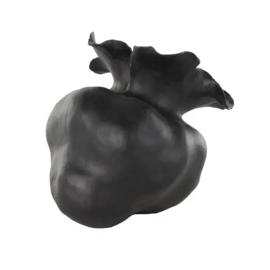 8.75" Black Ceramic Abstract Wide Rounded Floral Shaped Decorative Vase with Petal Rim {7}