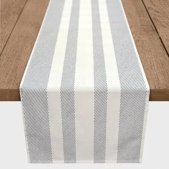 Textured Blue Stripes 16" x 90" Cotton Twill Runner {1}