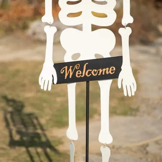 Glitzhome&reg; 60" Halloween "WELCOME" Metal Dangling Skeleton Yard Stake {7}