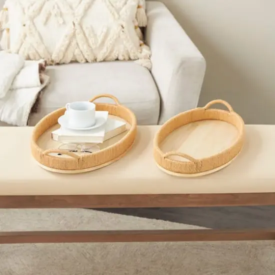 Brown Wood Tray with Wood Base Set {3}