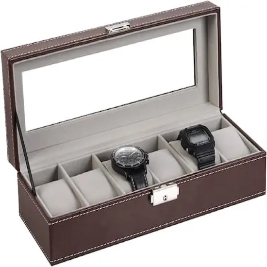 Walnut Brown Hexa Leather Watch Box {1}