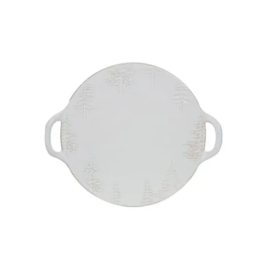 Hello Honey&reg; 16" White Reactive Glaze Debossed Trees Round Stoneware Platter with Handles {1}
