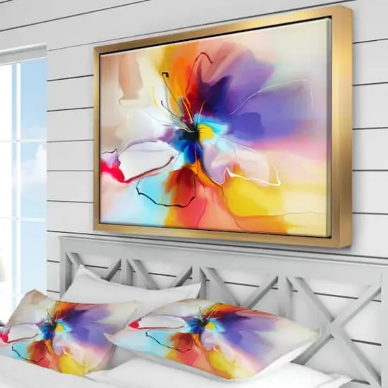 Designart - Creative Flower in Multiple Colors - Large Floral Framed Canvas art Gold {5}