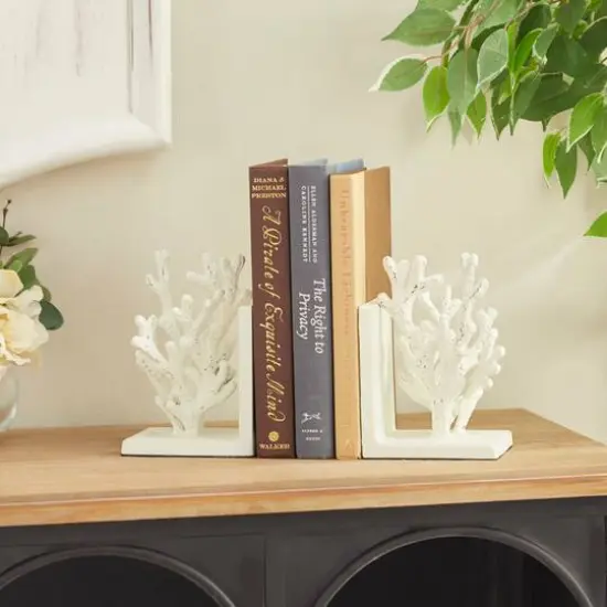 7" Coral Metal Bookend Set White {9}
