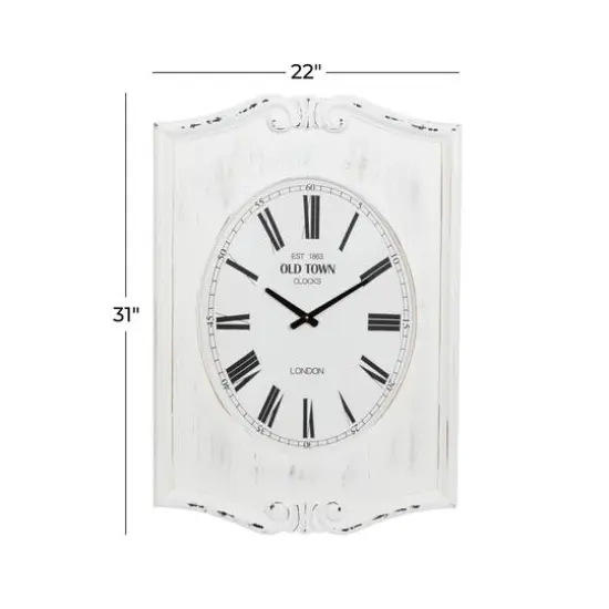 White Wood Farmhouse Wall Clock, 31" x 22" x 4" {9}
