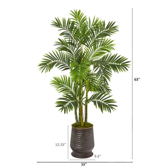 5.25ft. Areca Palm Tree in Ribbed Metal Planter {3}