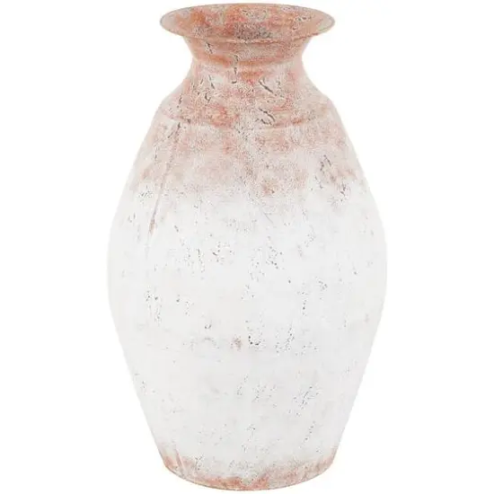 18" Copper Metal Distressed Textured Vase with Terra Cotta Accents {7}