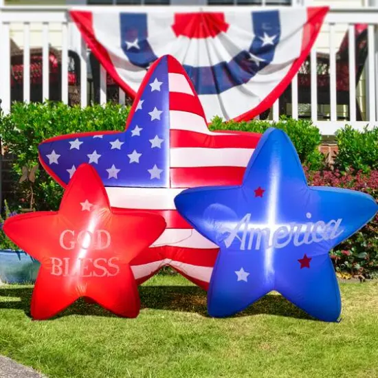 Glitzhome&reg; 6ft. Lighted Patriotic American Inflatable Stars D&eacute;cor {5}
