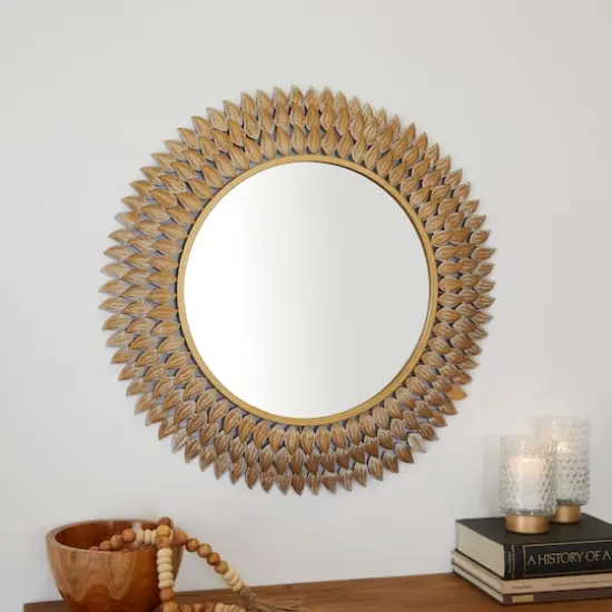 Gold Metal Radial Leaf Wall Mirror 32" x 1" x 32" {7}