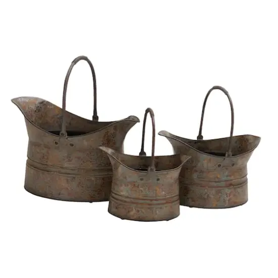 Silver Metal Rustic Planter Set {1}