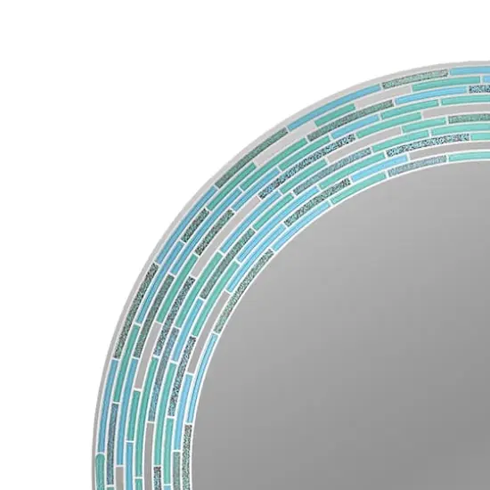 Head West Sea Glass 2 Tile Framed Round Wall Vanity Mirror - 30" x 30" {5}