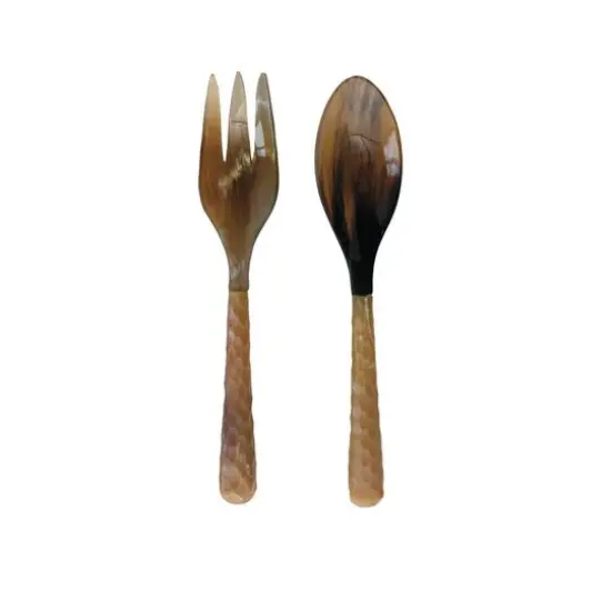 Hello Honey&reg; Natural Carved Horn Salad Server Set {4}