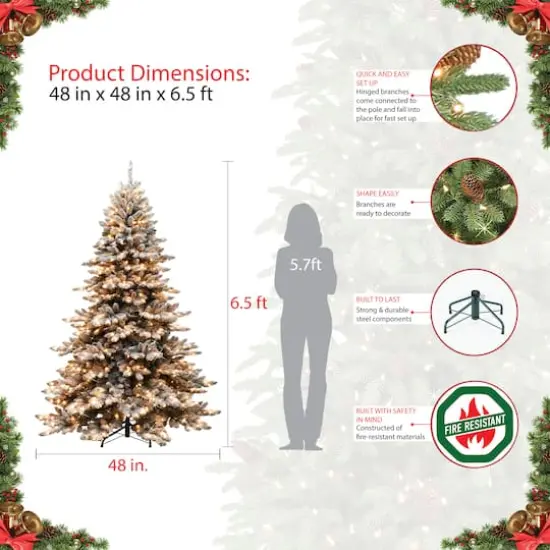 6.5ft. Pre-Lit Flocked Royal Majestic Spruce Artificial Christmas Tree, Clear LED Lights {7}