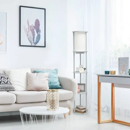 Simple Designs™ 62.5" Round Floor Lamp with 2 USB Ports and 1 Outlet Gray {6}