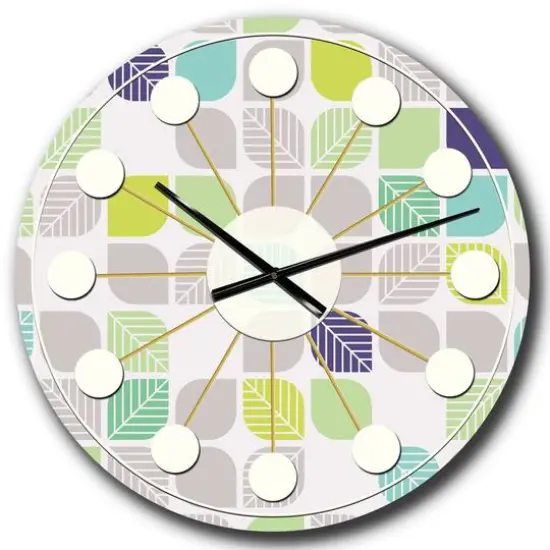 Designart 'Geometric Pattern With Leaves Mid-Century Modern Wall Clock {1}
