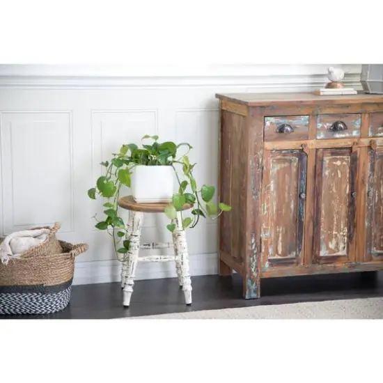 18" White Wood Farmhouse Stool {6}