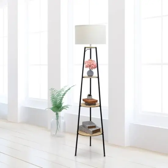 Simple Designs 62.5" Tripod 3 Tier Floor Lamp Light Wood {5}