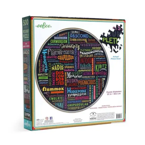 eeBoo Piece & Love "100 Great Words" 500 Piece Round Jigsaw Puzzle {6}