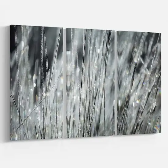 Designart - Raindrops on Grass Black White - Oversized Landscape Canvas Art {4}