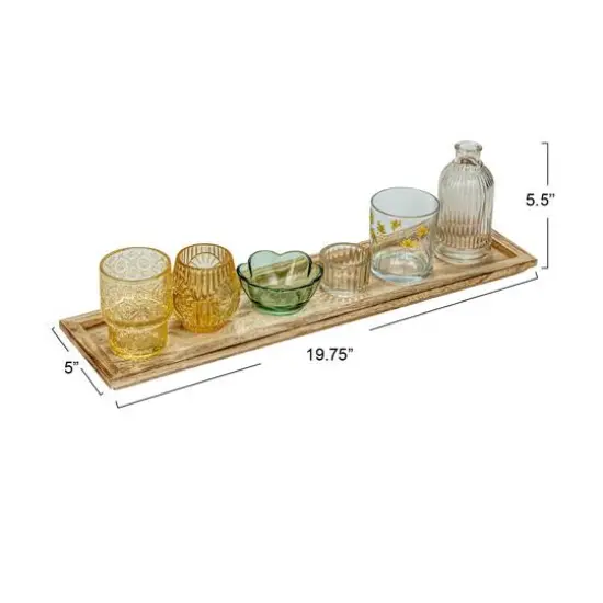 Hello Honey® Embossed Glass 5-Votive Candle Holders with Vase & Wood Tray {6}
